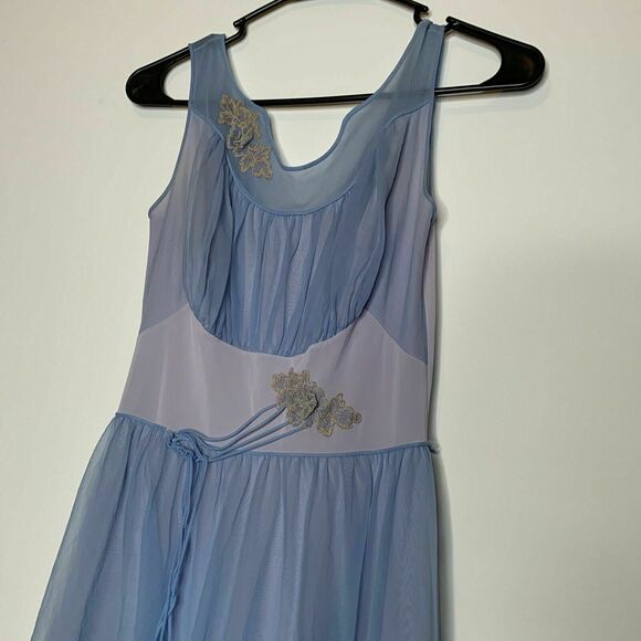 Vintage 60s Shadowline Peignoir Set Robe Gown Light Blue Nylon Sz S nightgown - Picture 5 of 11